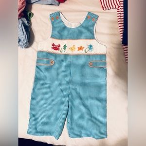 2t ocean summer fish smocked outfit overall